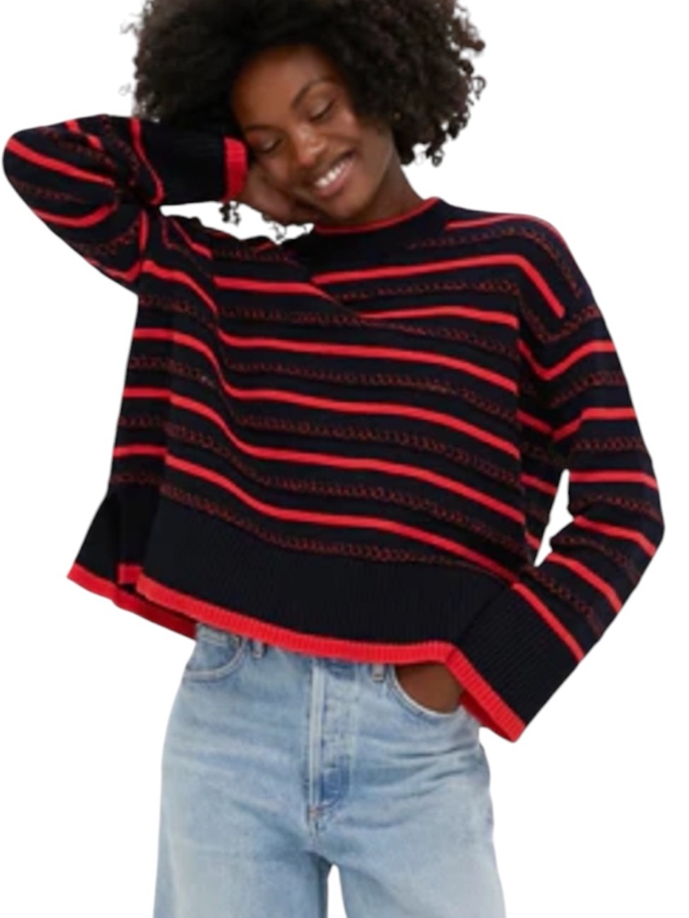 NEW Tuckernuck Maxine Sweater. Navy & Red Pointelle. M. NWT